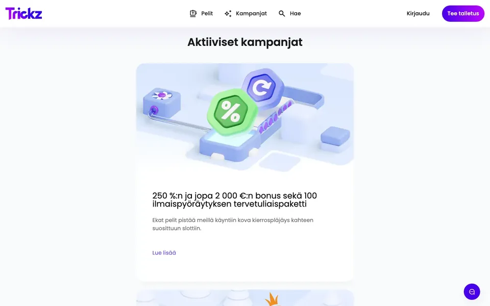Trickz – kampanjasivun näkymä työpöydällä