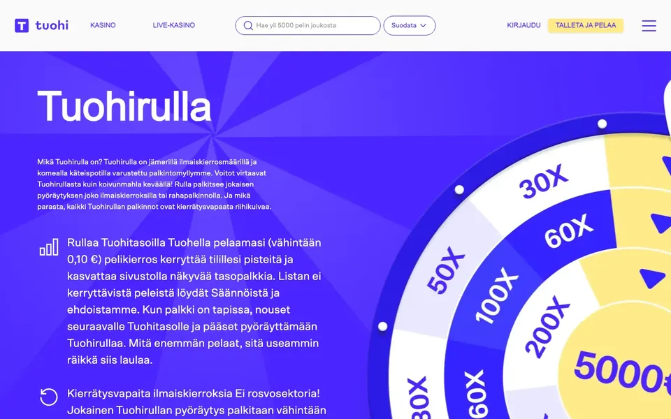 Tuohi Casino – kampanjasivun näkymä työpöydällä